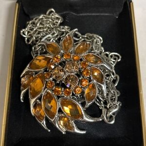 Vintage AMCO Brooch / Pendant Amber Coloured Faceted Crystals